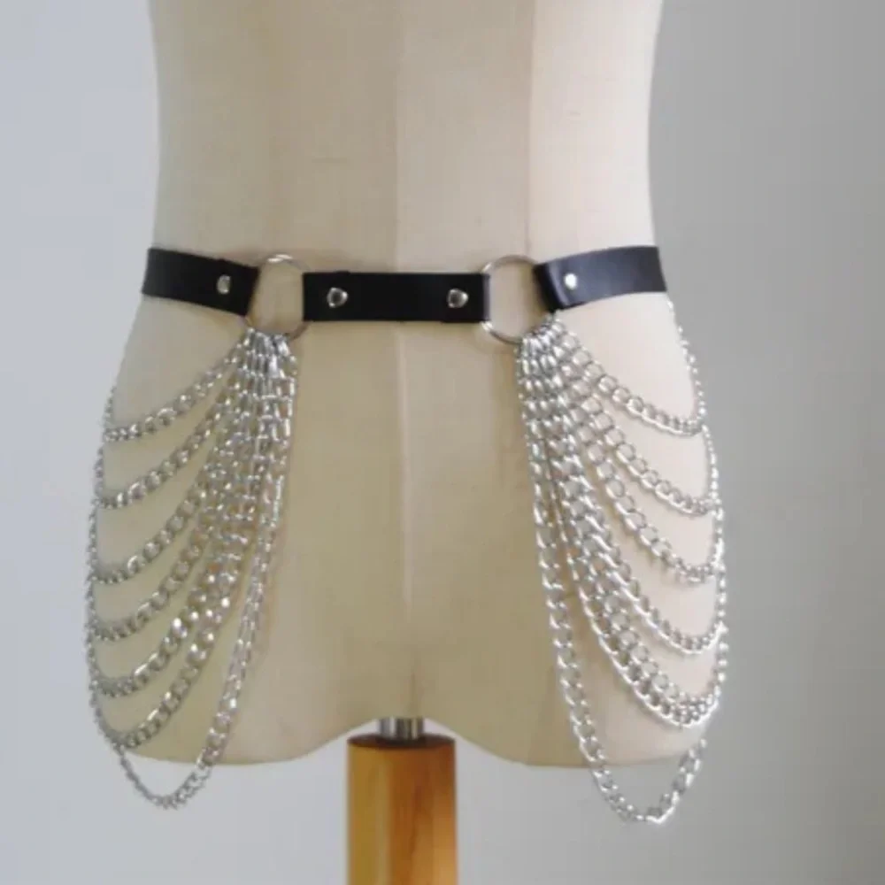 New Silver Chain Belt with Black Strap adjustable 43 inches